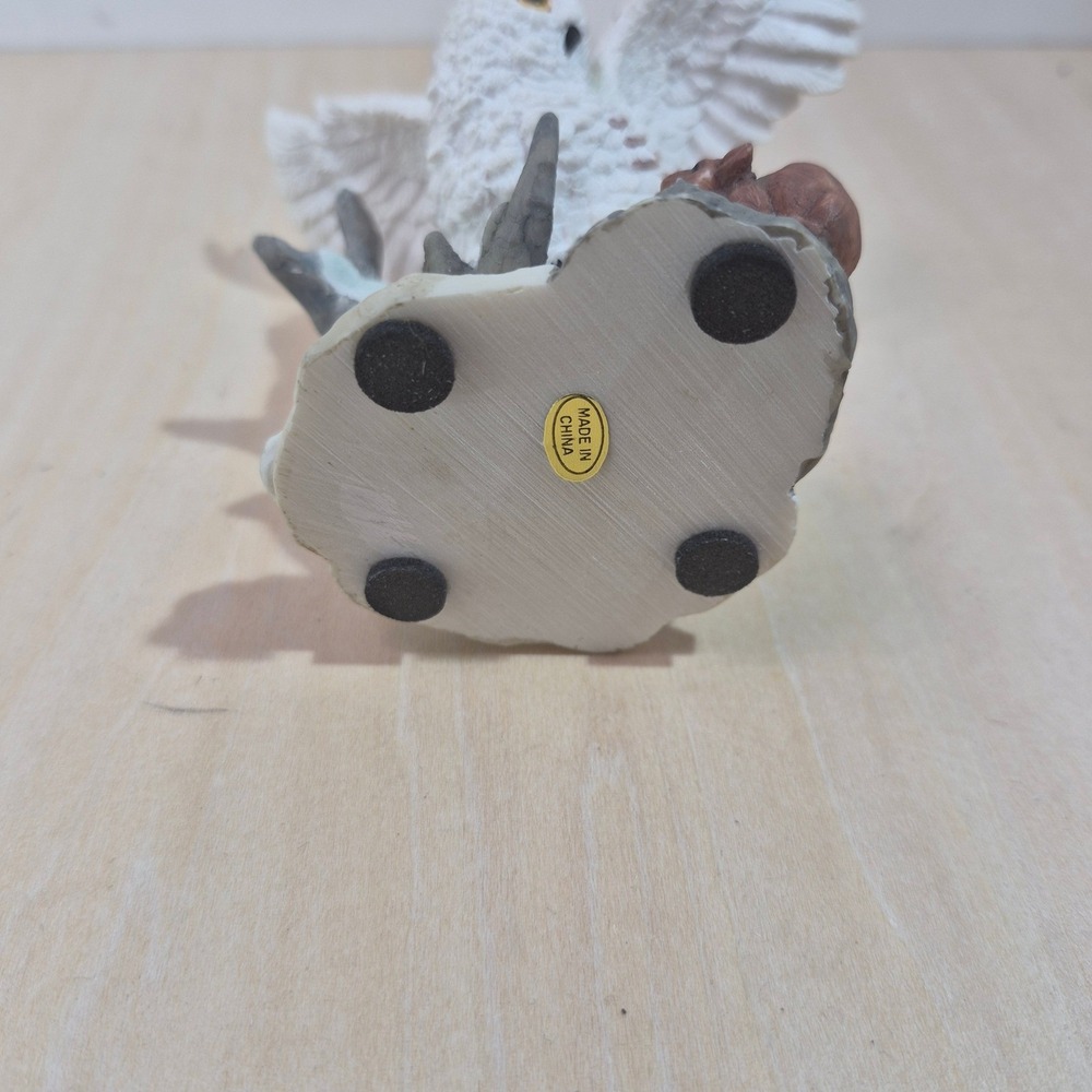 Snowy Owl Figurine with Mouse White Bird on Branch Nature Statue 4.5 Inch - Picture 5 of 6
